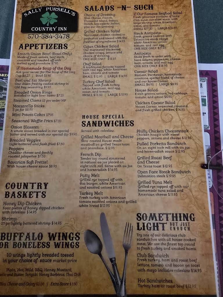 Sally Pursell's Country Inn Menu 1