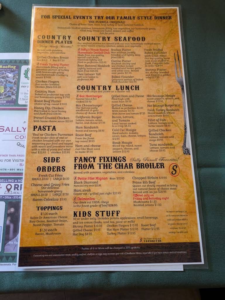 Sally Pursell's Country Inn Menu 2