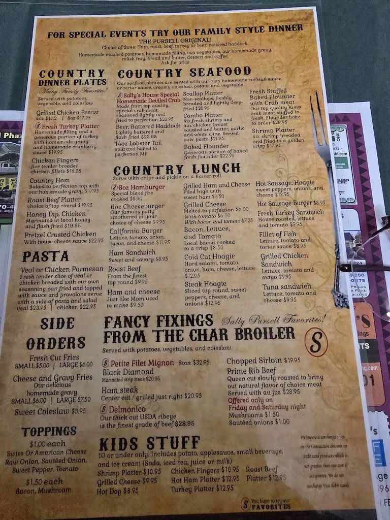 Sally Pursell's Country Inn Menu 3