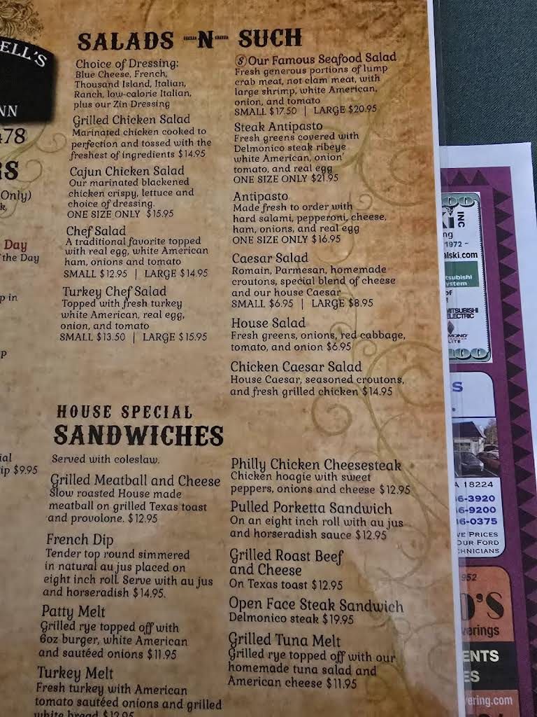 Sally Pursell's Country Inn Menu 4