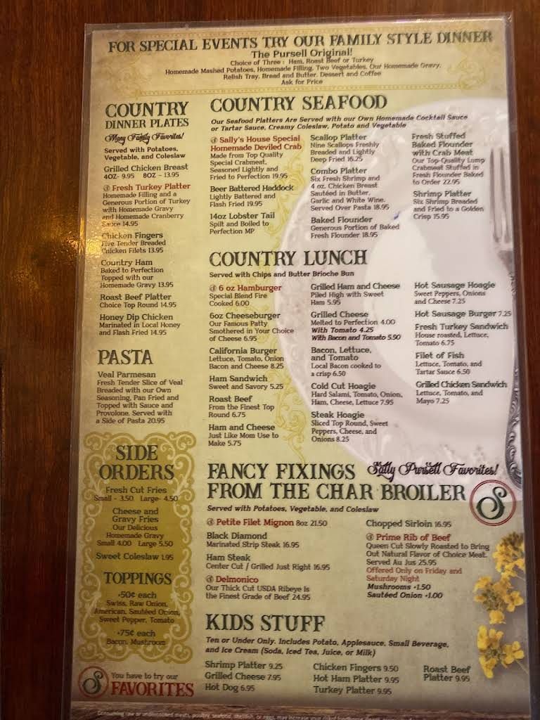 Sally Pursell's Country Inn Menu 6