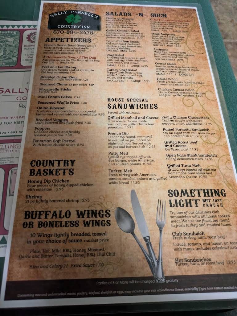 Sally Pursell's Country Inn Menu 8